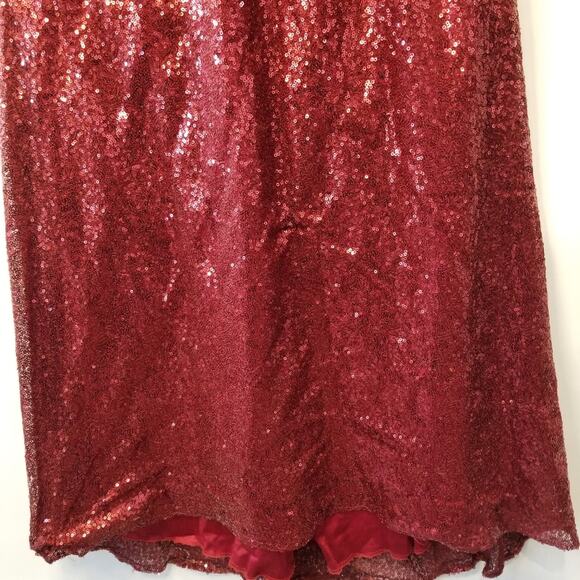 Red Sequin Maxi Long Dress Custom Made Low Back Cap Sleeves Women Juniors Size 7 - Picture 5 of 16